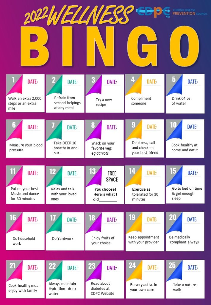 Prevent Diabetes BINGO Game! - Chronic Disease Prevention Council